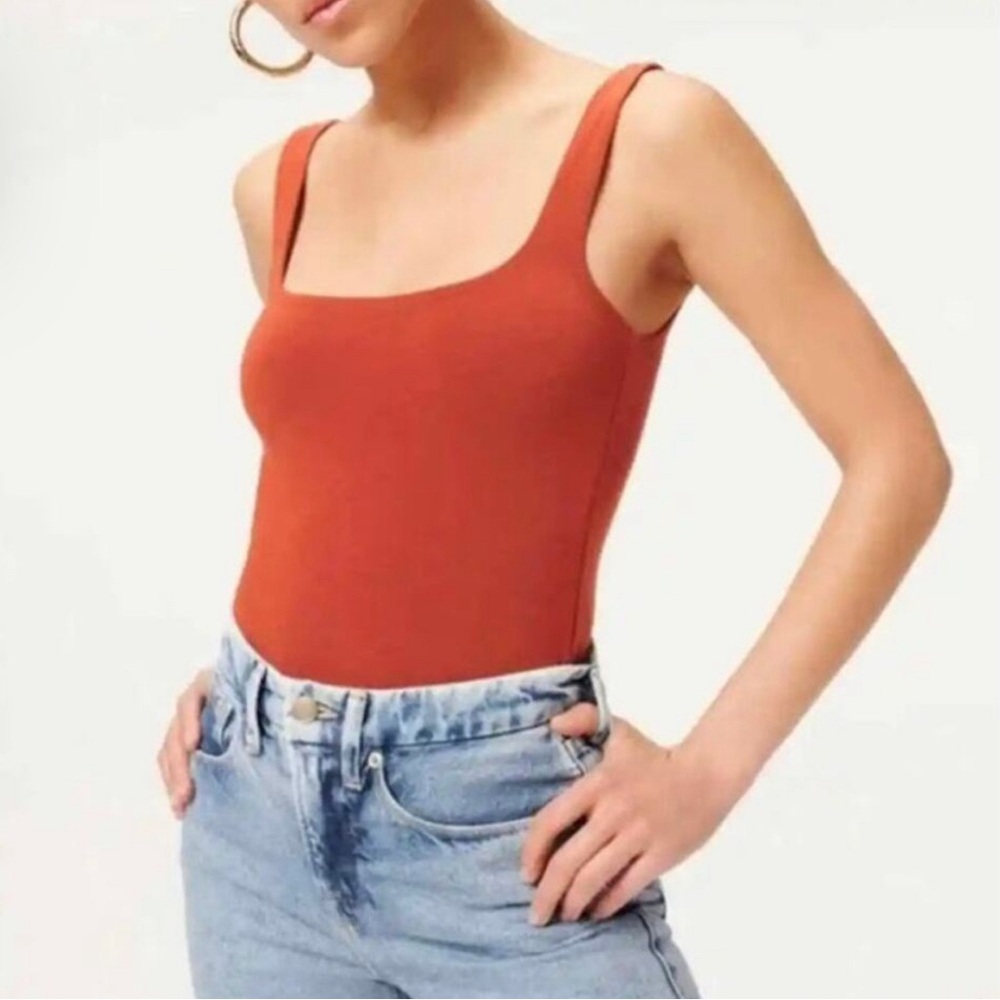 •GOOD AMERICAN• Scuba Modern Tank Bodysuit Brick Red Rust